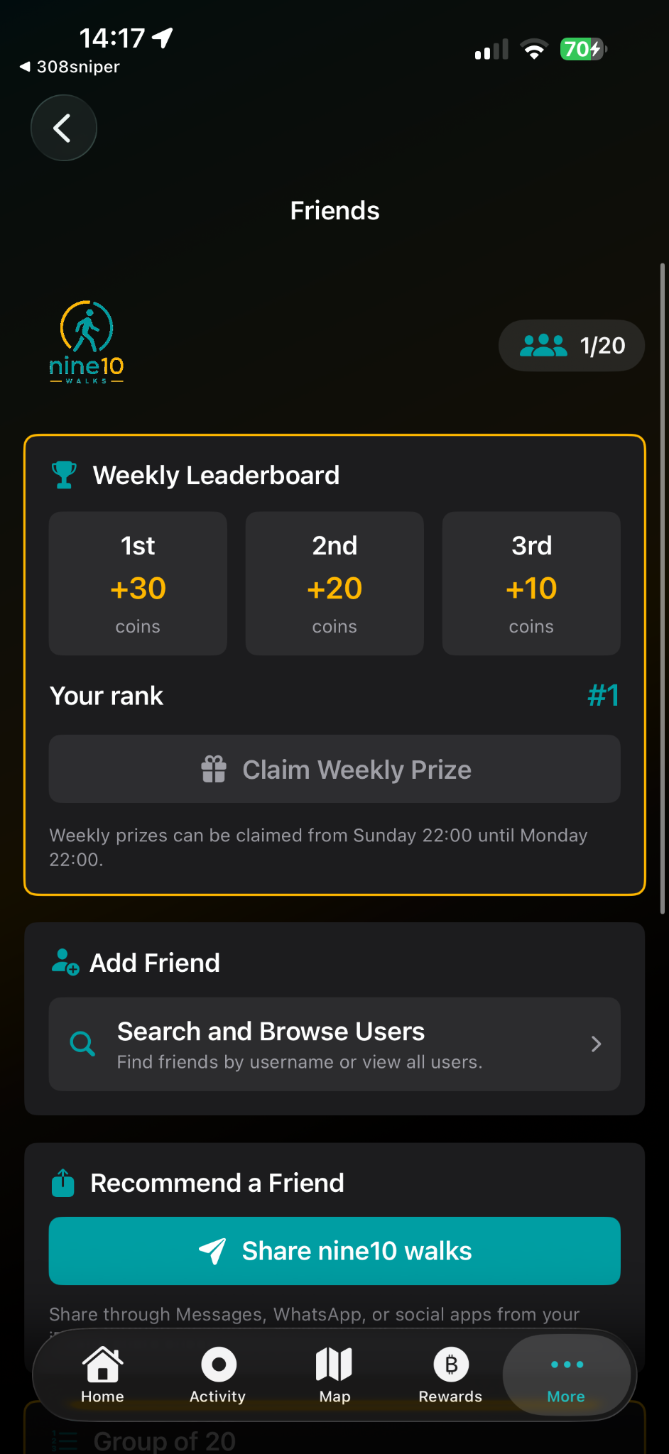 Friends leaderboard screen