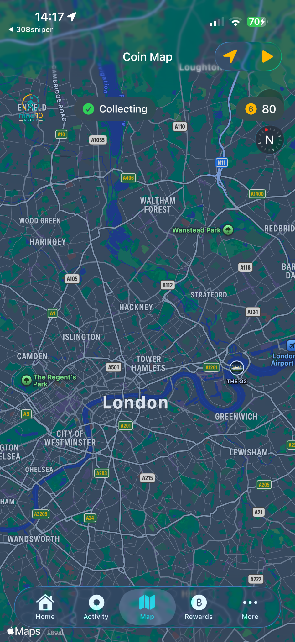 Coin map screen in London