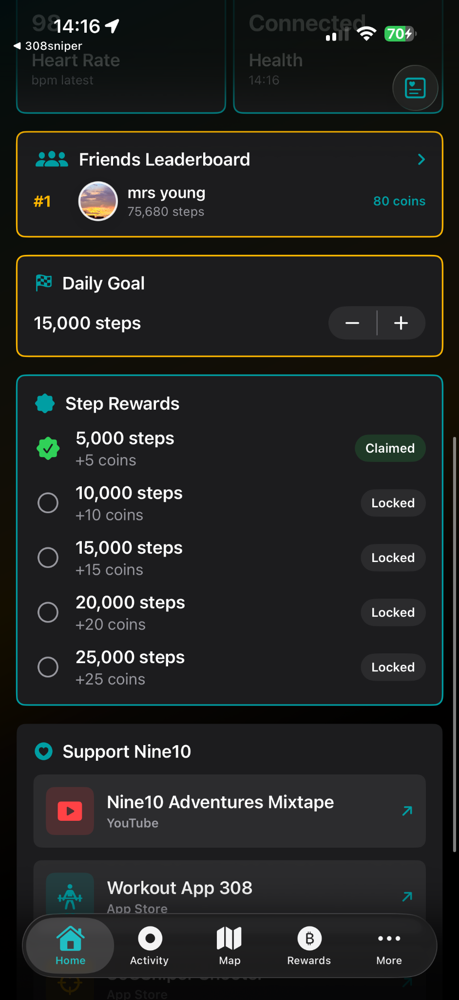 Rewards and step milestone screen